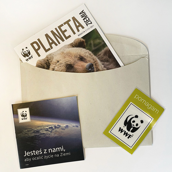 Klub WWF - pakiet powitalny z broszurą, naklejką i magazynem Planeta Ziemia